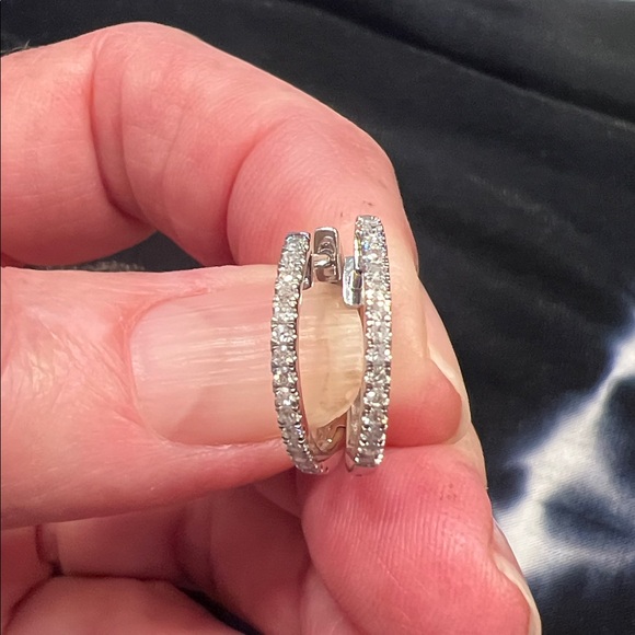 Diamond 14k Gold Hoop Earrings - Picture 1 of 7